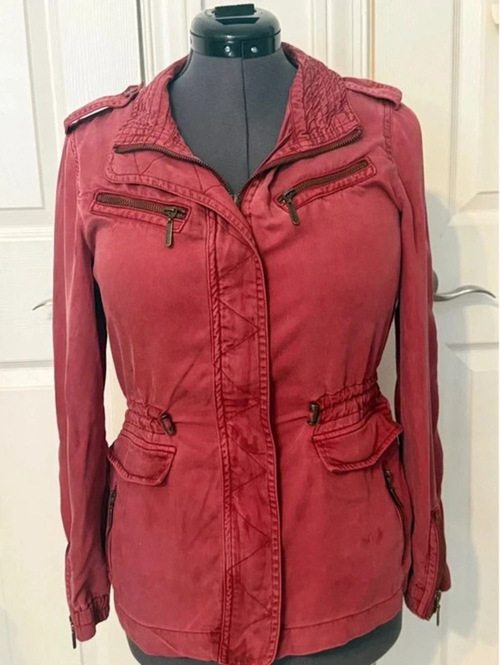 Max Jeans Red Tencel Moto Utility Jacket Women’s S
